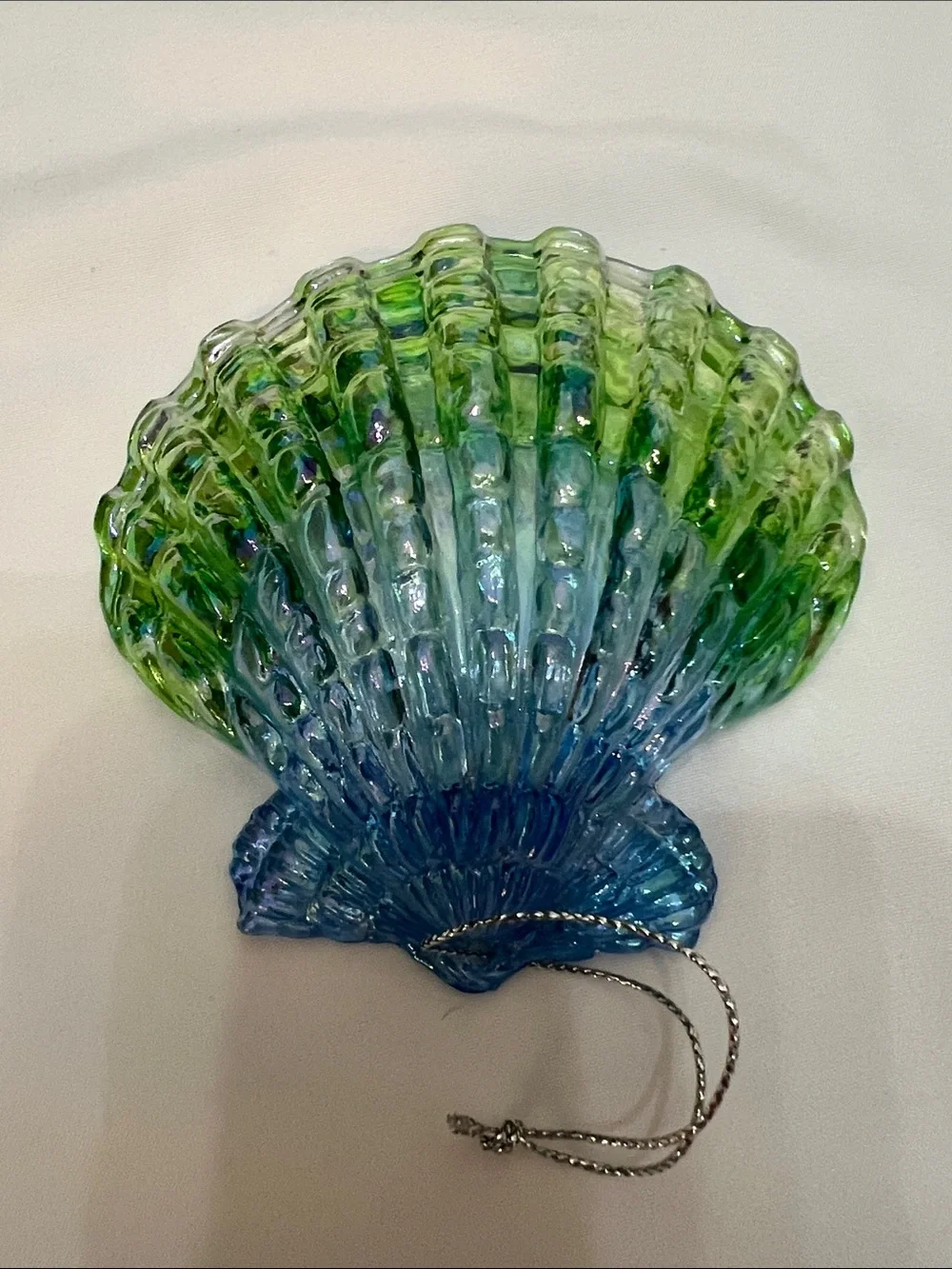 Blue and Green Iridescent Ombré Plastic Scallop Shell Ornament